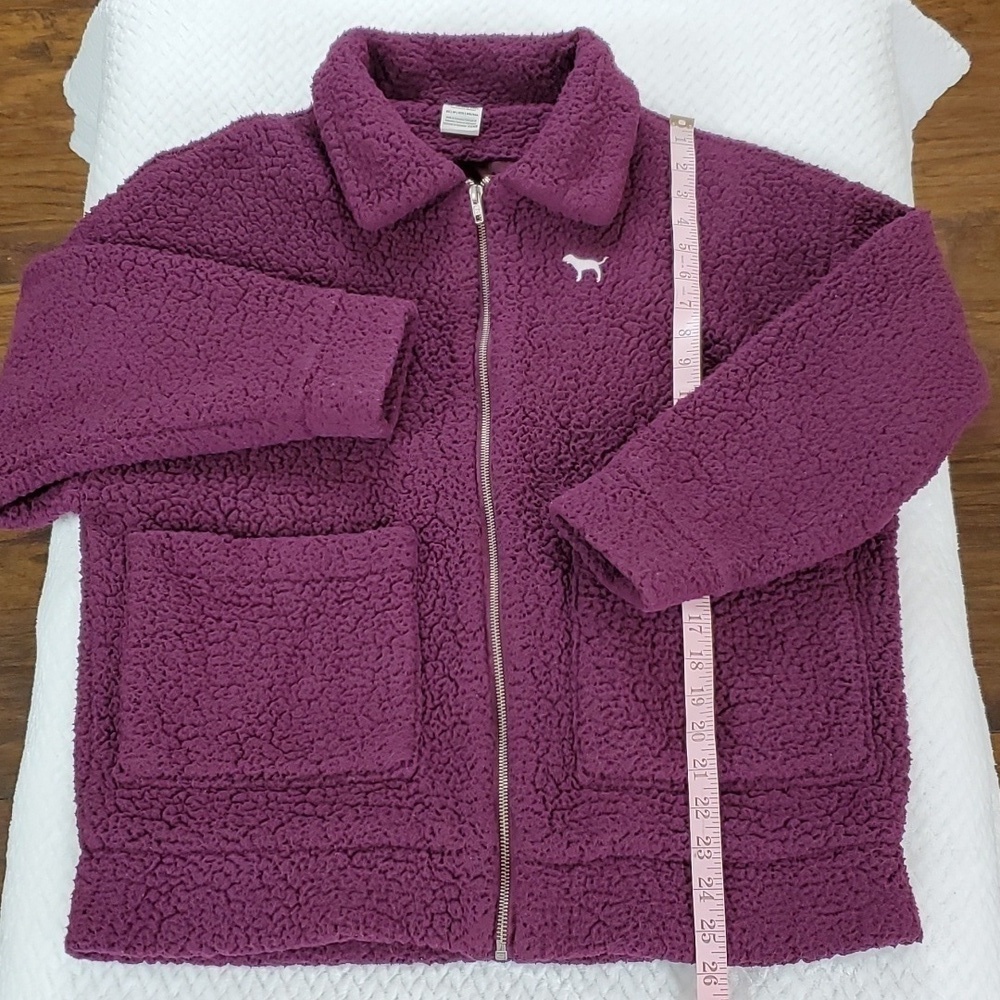 Victoria's Secret Pink "Eggplant" Oversized Sherpa Zip-Up Jacket XS - Picture 8 of 17
